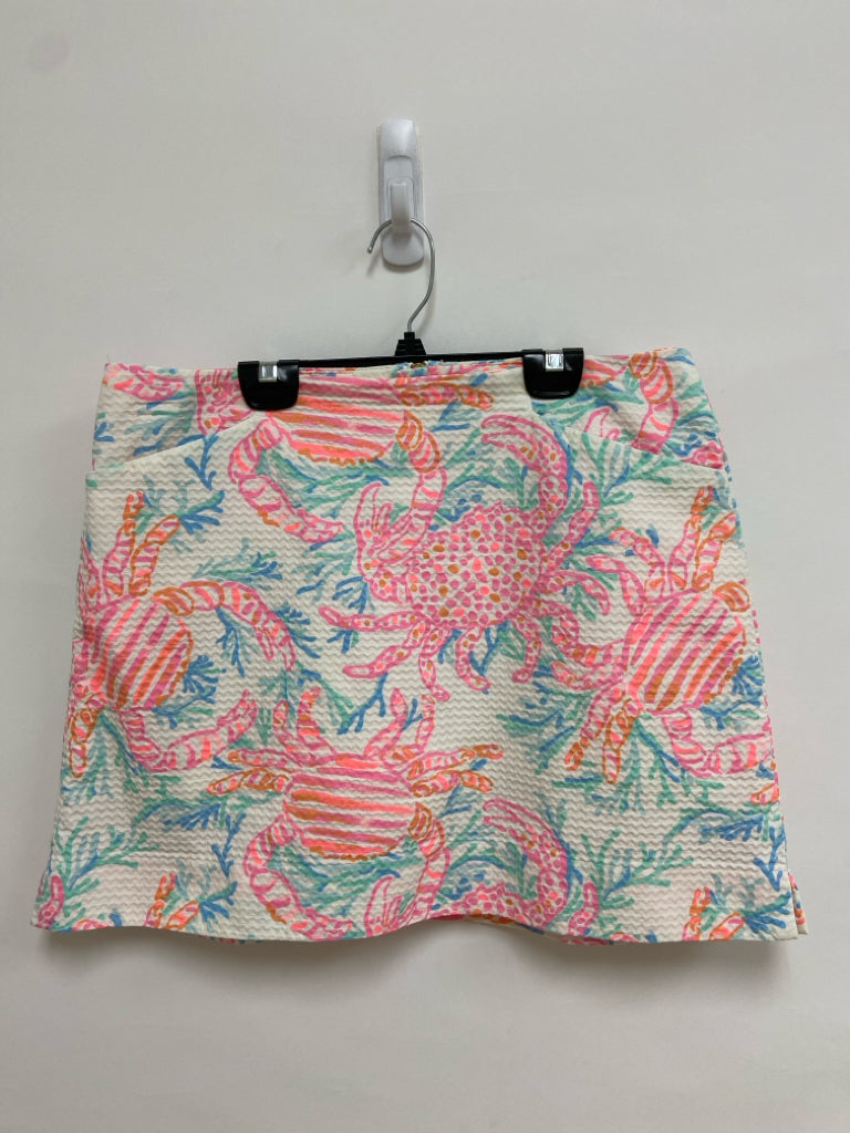 LILLY PULITZER Size 10 White Aqua/Pink Crab Ladies Skort