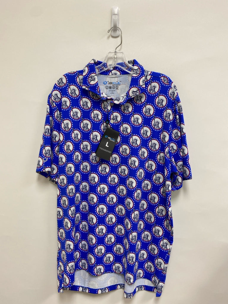 NWT IBKUL Size L Blue Red/White Patriotic Polo Men&