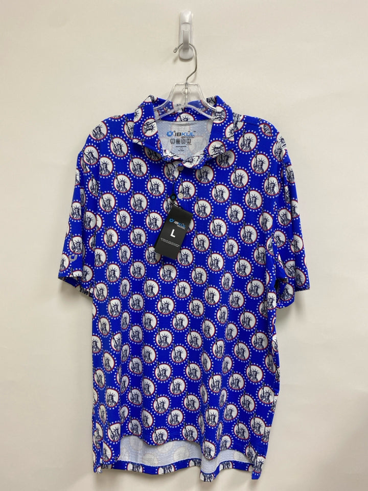 NWT IBKUL Size L Blue Red/White Patriotic Polo Men&
