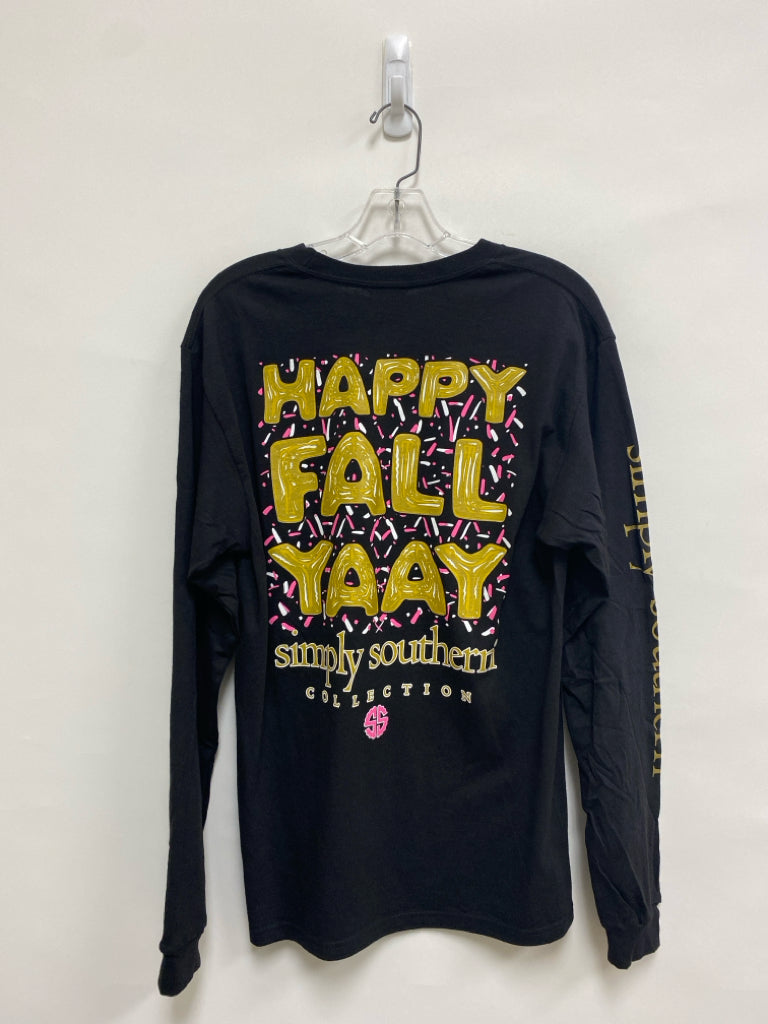 NWT Simply Southern Size M Black Gold/Pink Words Ladies Top