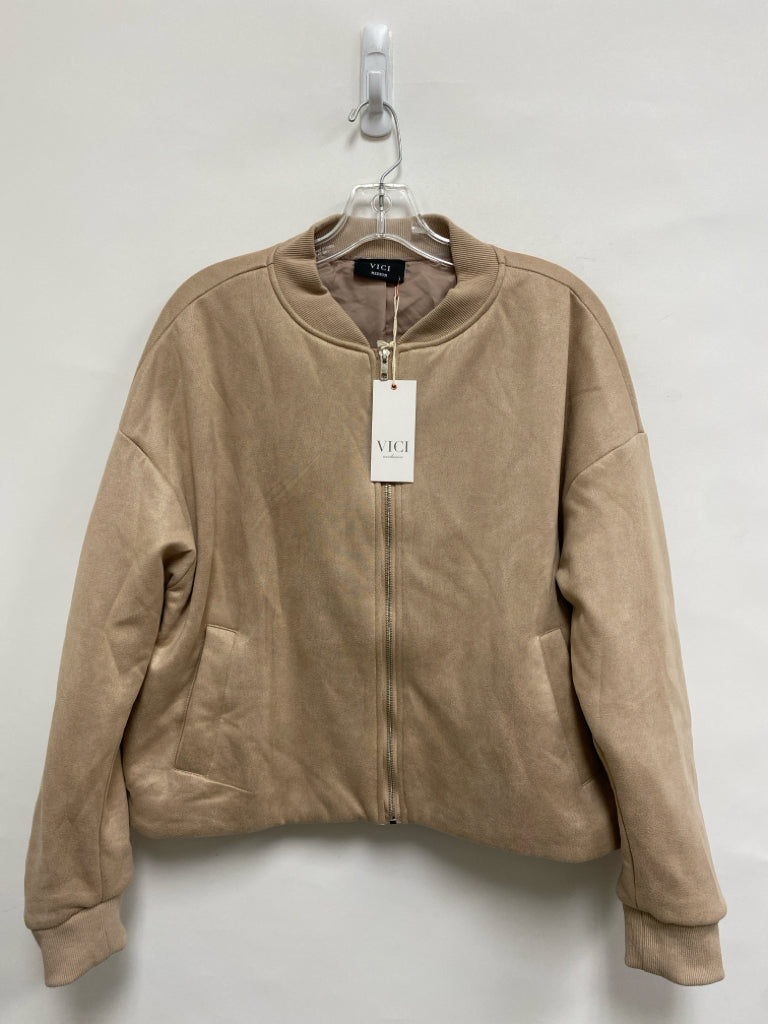 NWT Size M Beige Zip Down Faux Suede Ladies Jacket