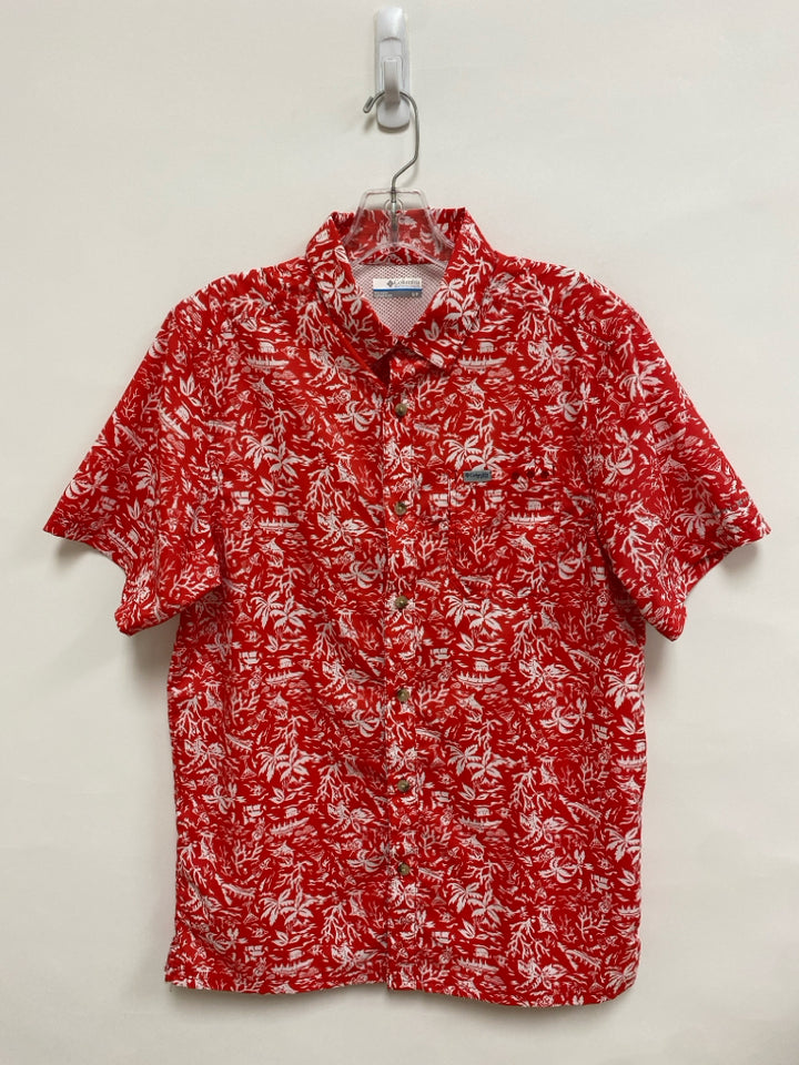 Columbia Size S Red/White Tropical Button Up Men&