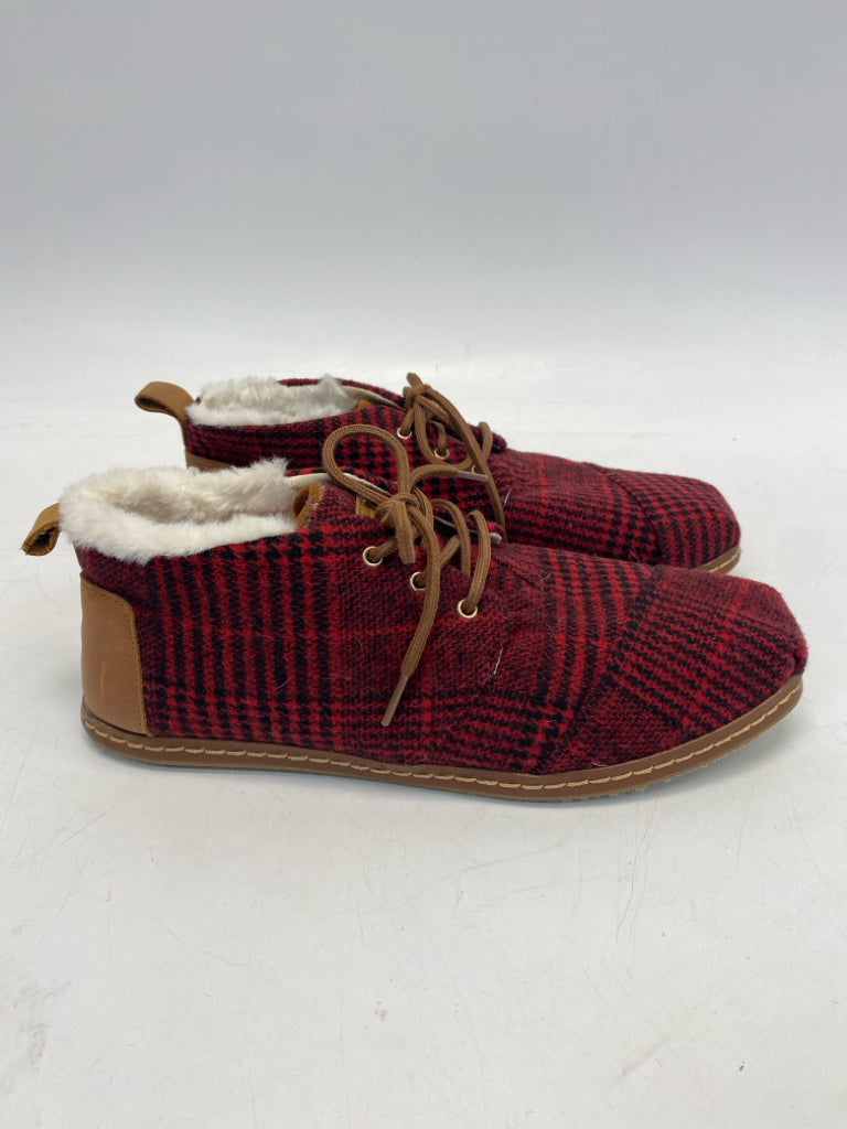 Toms US Shoe Size 10 Red Plaid Flats
