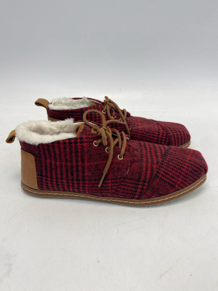 Toms US Shoe Size 10 Red Plaid Flats
