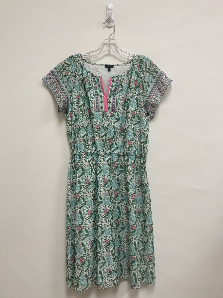 Talbots Size 10P White/Green Aqua/Pink Floral Short Sleeve Petite Dress
