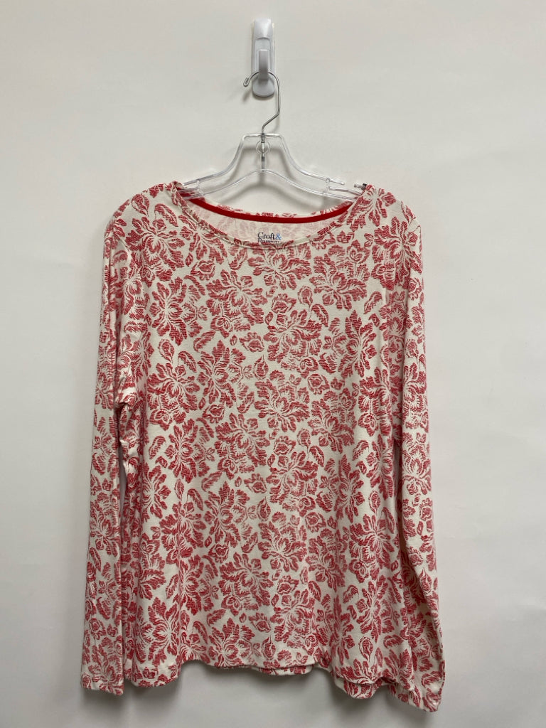 Croft/Barrow Size XL White Red Long Sleeve Tee Ladies Top