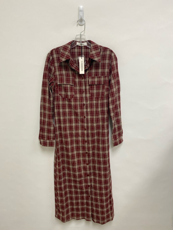 NWT Size S Brick Beige Plaid Button Up Ladies Dress