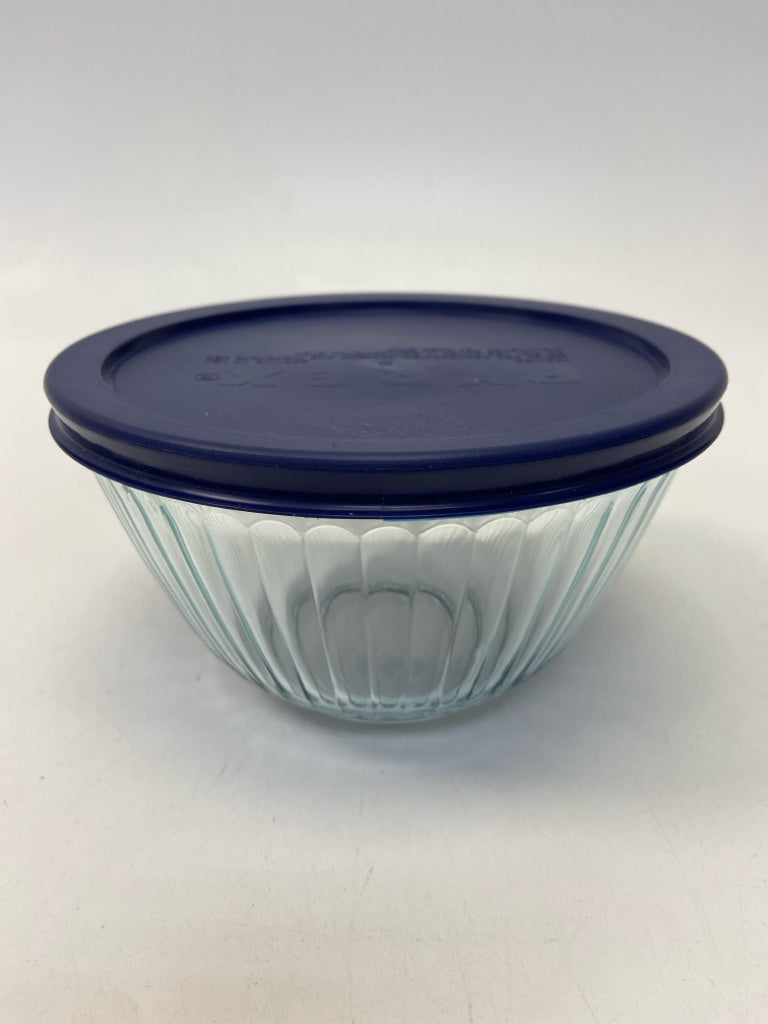 Pyrex Clear Blue Ribbed Glass/Plastic Storage Container