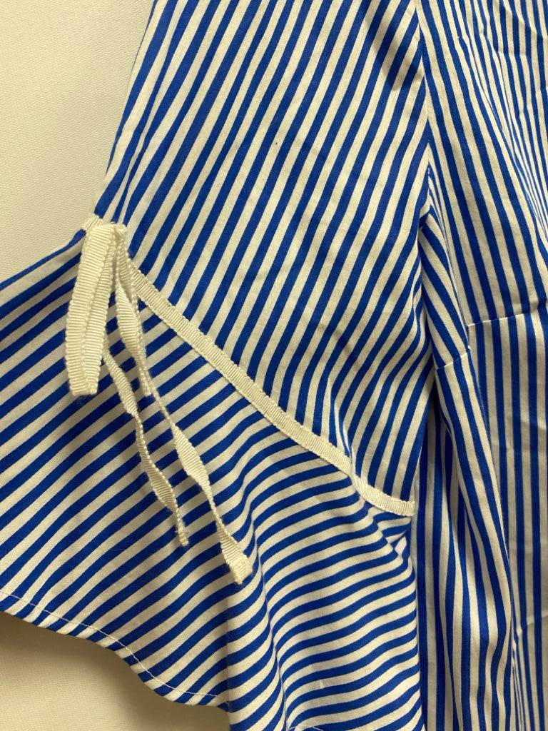 Draper James Size 2 White/Blue Stripes Bell Sleeves Ladies Top