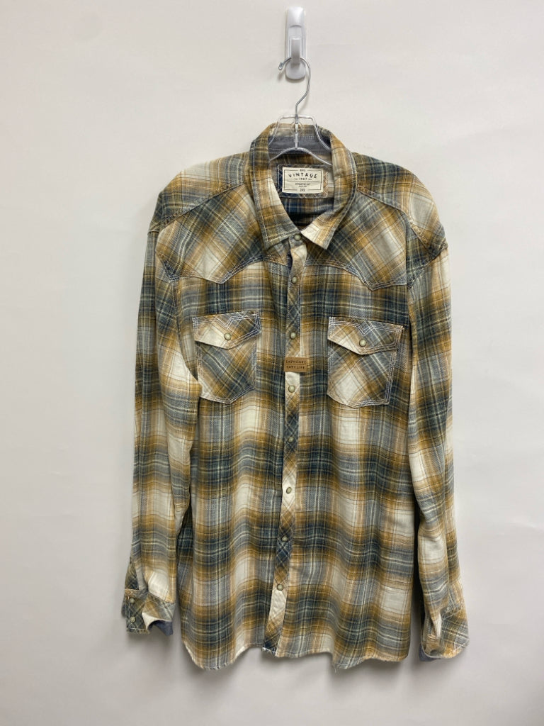 NWT BKE Size 2X Gold Cream/Navy Plaid Button Down Men&