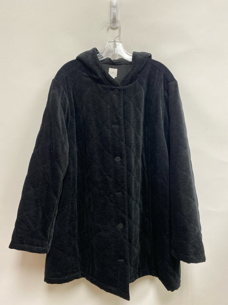 J Jill Size 2X Black Hooded Button Up Velour Plus Size Jacket
