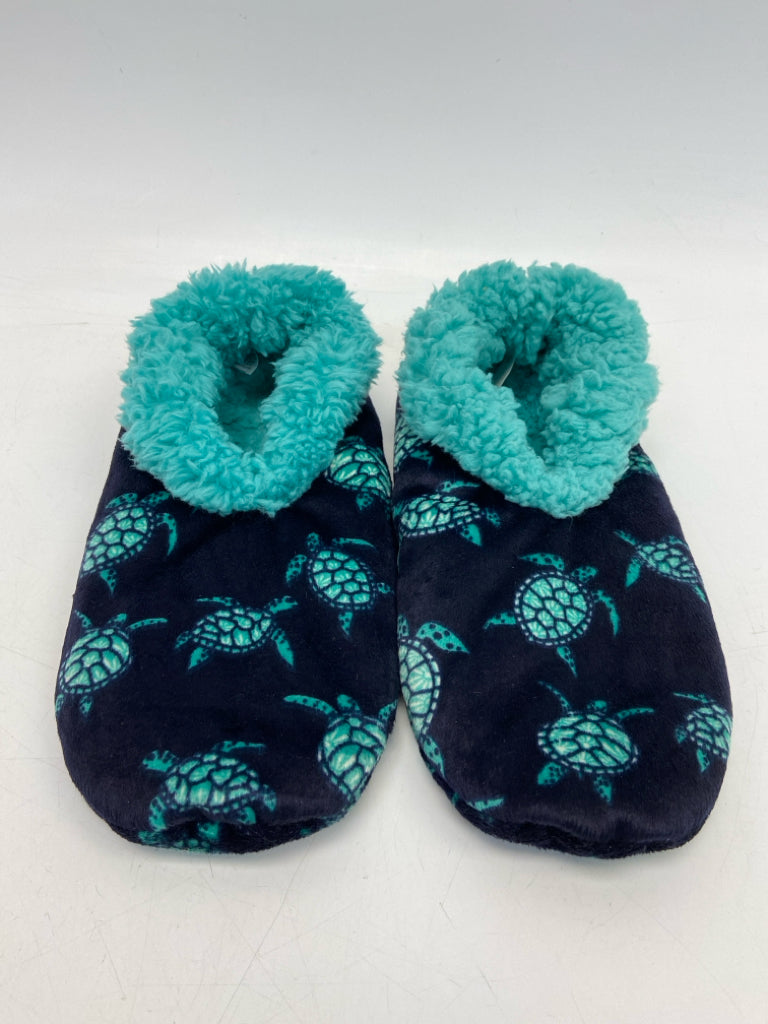 Size L Navy Turquoise Turtle(s) Slippers