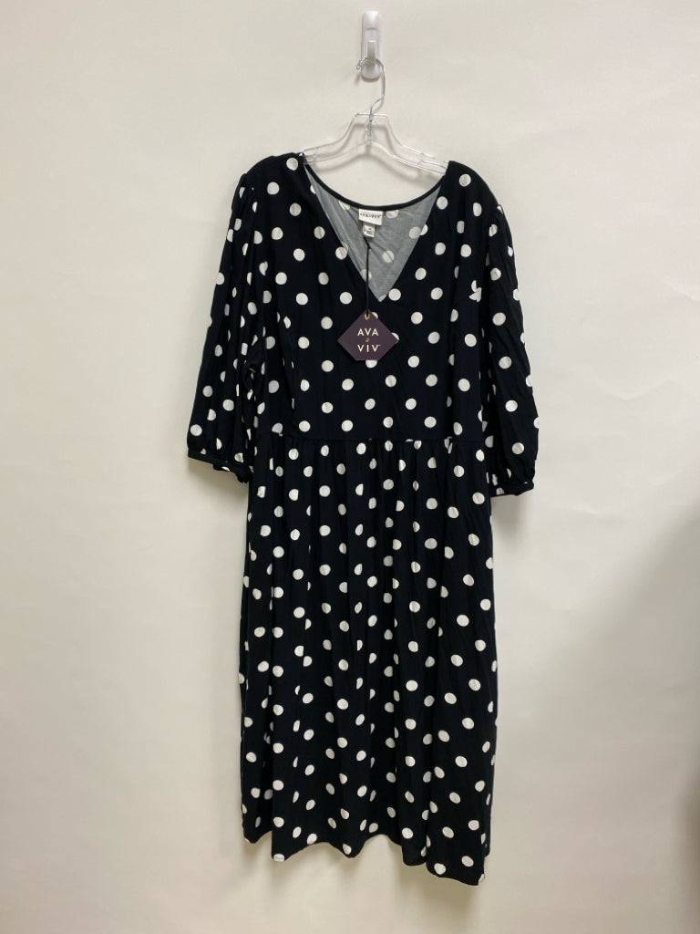 NWT Ava Viv Size 3X Black/White Polka Dot Puff Sleeve Plus Size Dress