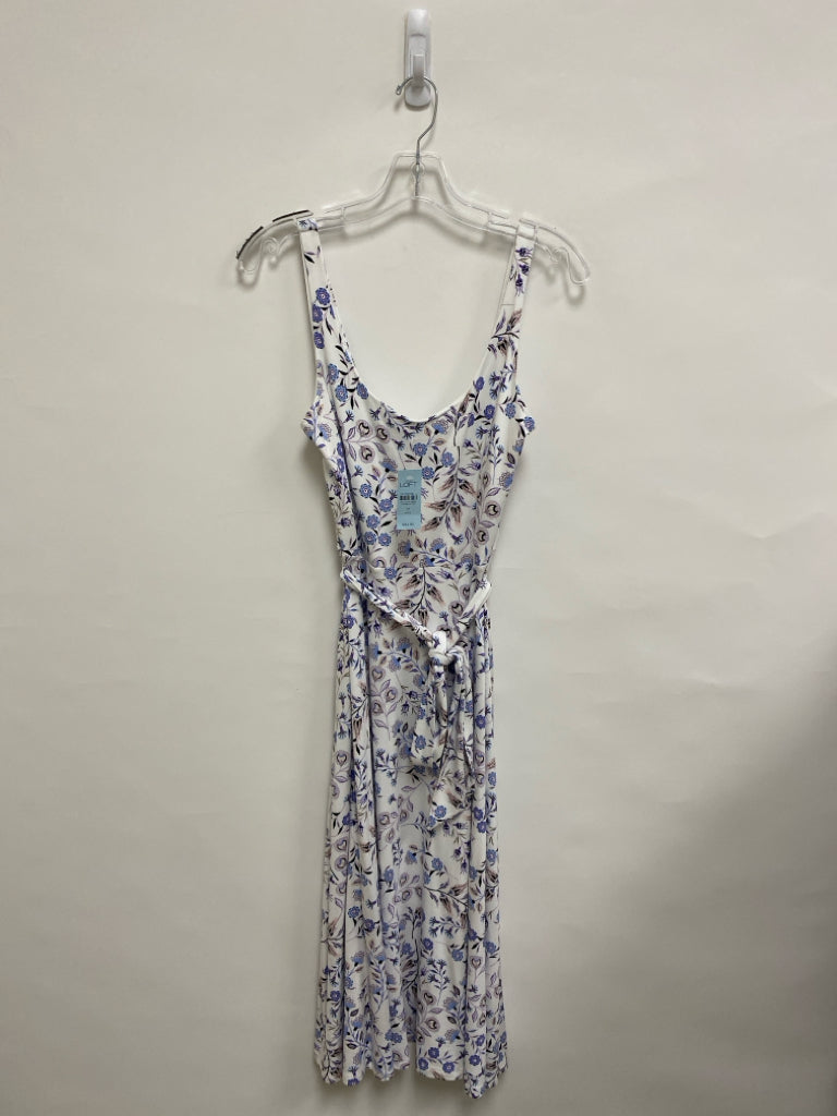 NWT LOFT Size MP White/Periwinkle Pink/Navy Flowers Sleeveless Petite Dress