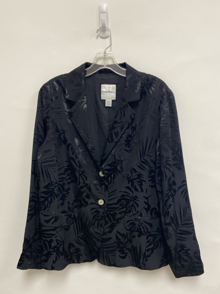 Tommy Bahama Size L Black Leaves Button Up Ladies Jacket