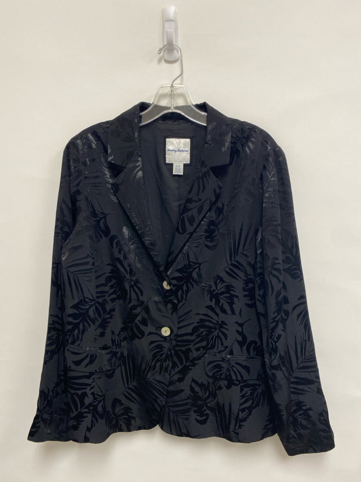 Tommy Bahama Size L Black Leaves Button Up Ladies Jacket