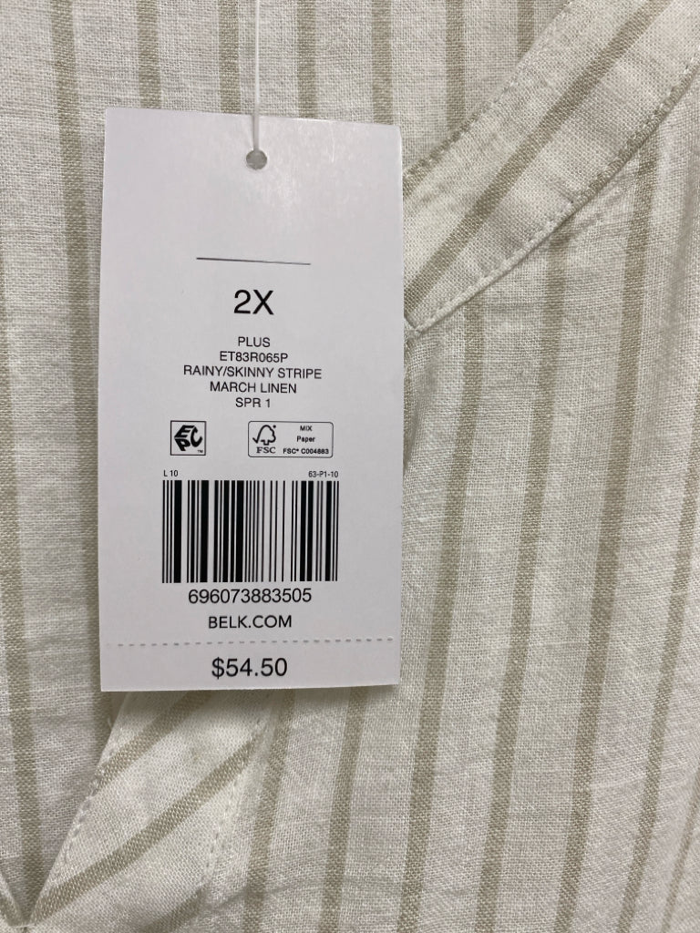 NWT Kim Rogers  SIZE  2X White Tan Striped Plus Size Top