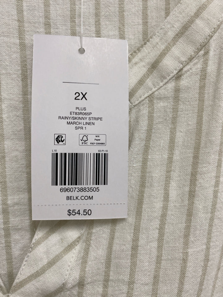 NWT Kim Rogers  SIZE  2X White Tan Striped Plus Size Top