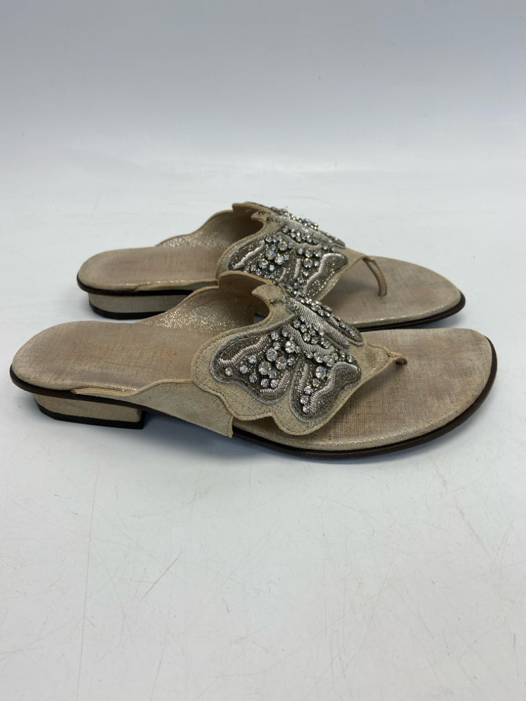 Donald Pliner  Size 9.5 Tan Silver Rhinestone(s) Sandals