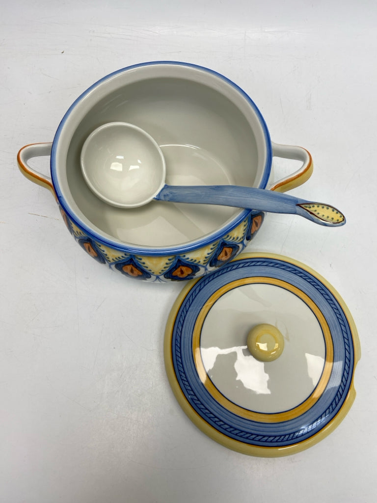 Blue/White Yellow/Orange Print Ceramic Serving Piece