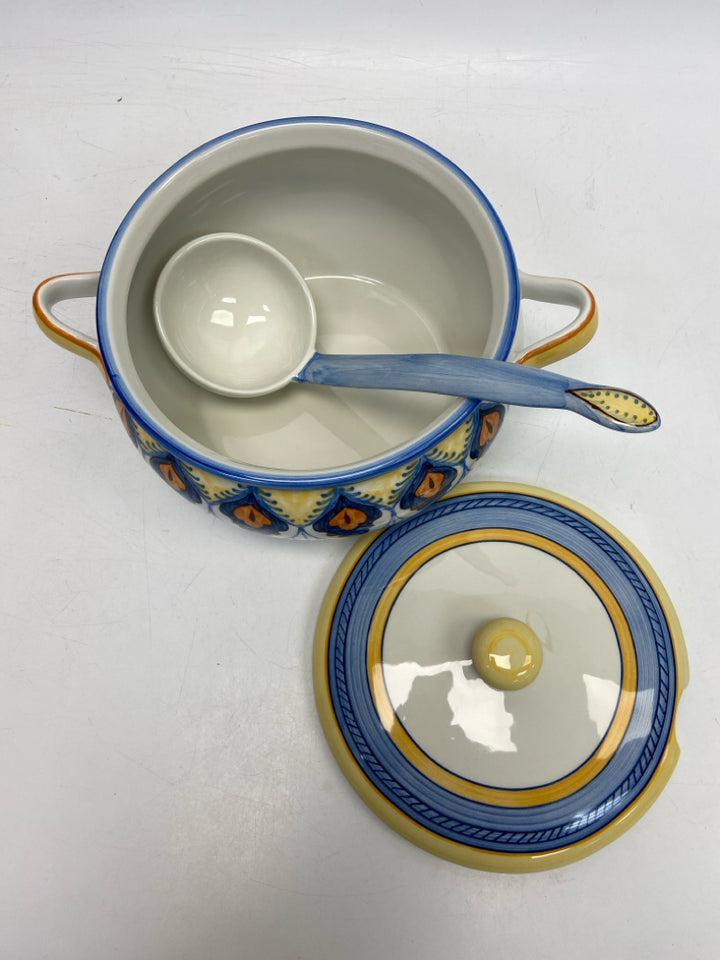 Blue/White Yellow/Orange Print Ceramic Serving Piece
