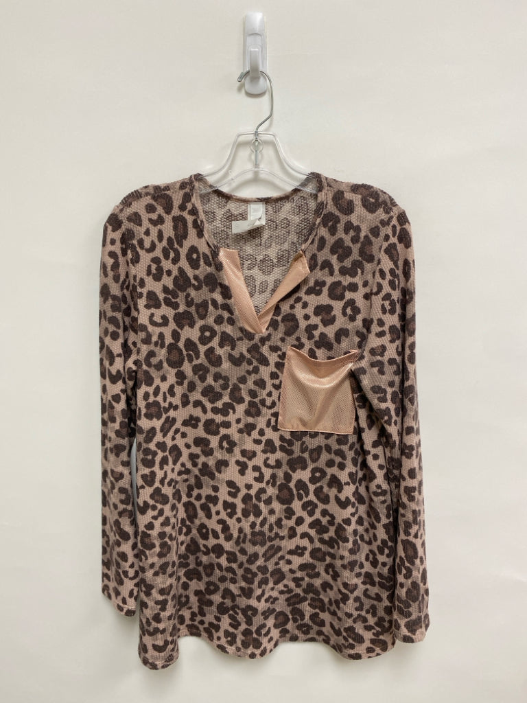 honeyme Size S Pink Espresso Animal Print Long Sleeve Ladies Top