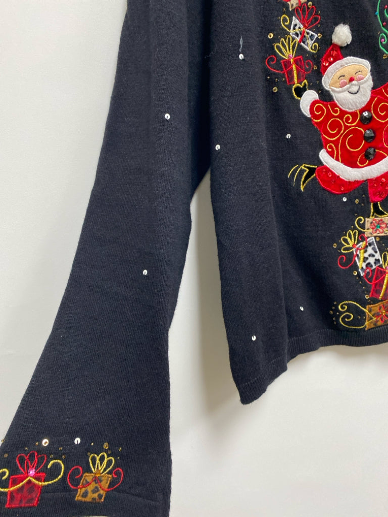 Jack B. Quick Size L Black Red/Green Santa Ladies Sweater