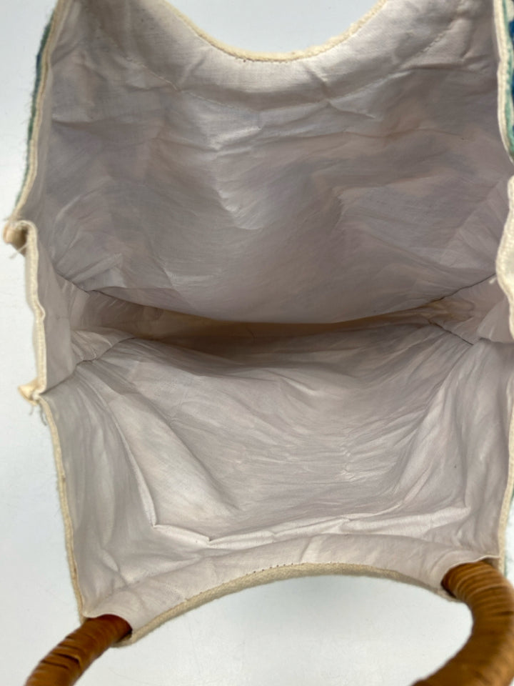 Size Beige Multi-Color Embroidered Tote Bag