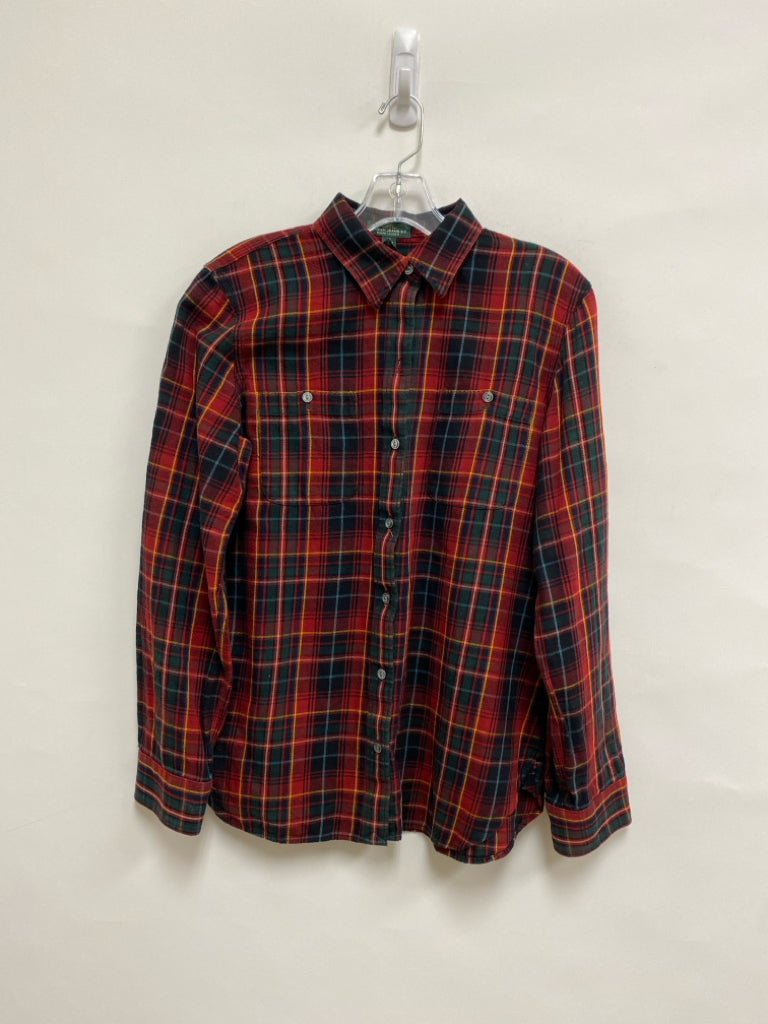 Lauren Ralph Lauren Size M Red/Black Green/Yellow Plaid Long Sleeve Ladies Top