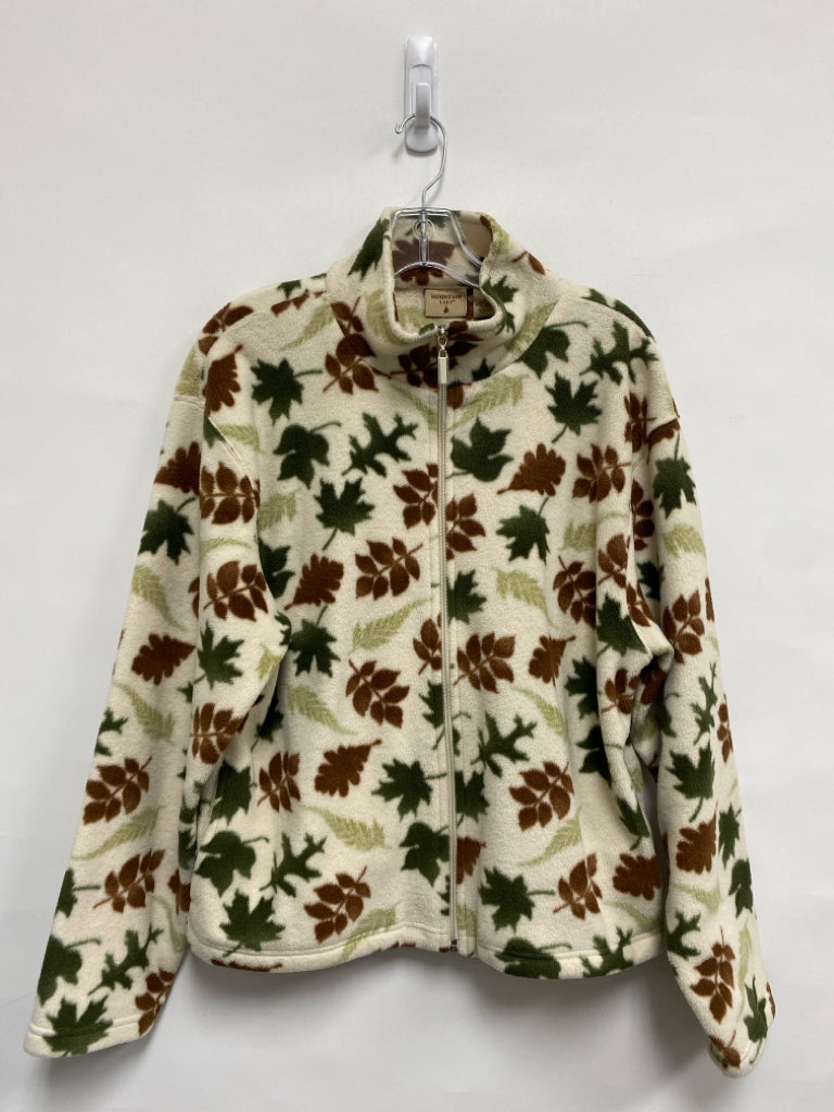 Size L Cream Brown/Green Leaves Fleece Ladies Jacket