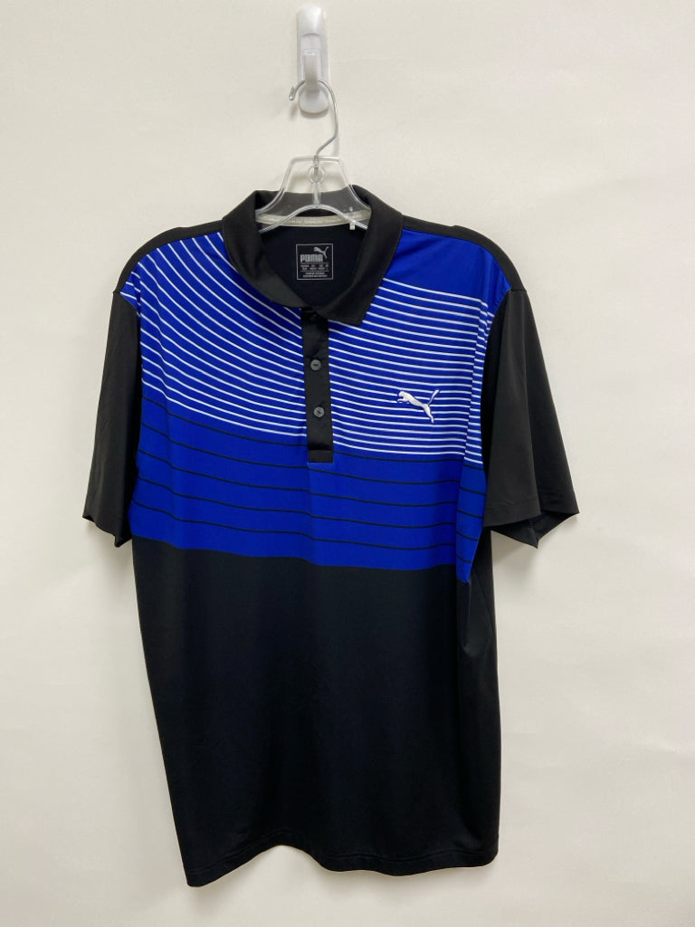 Puma Size M Royal Blue White/Black Striped Polo Men&