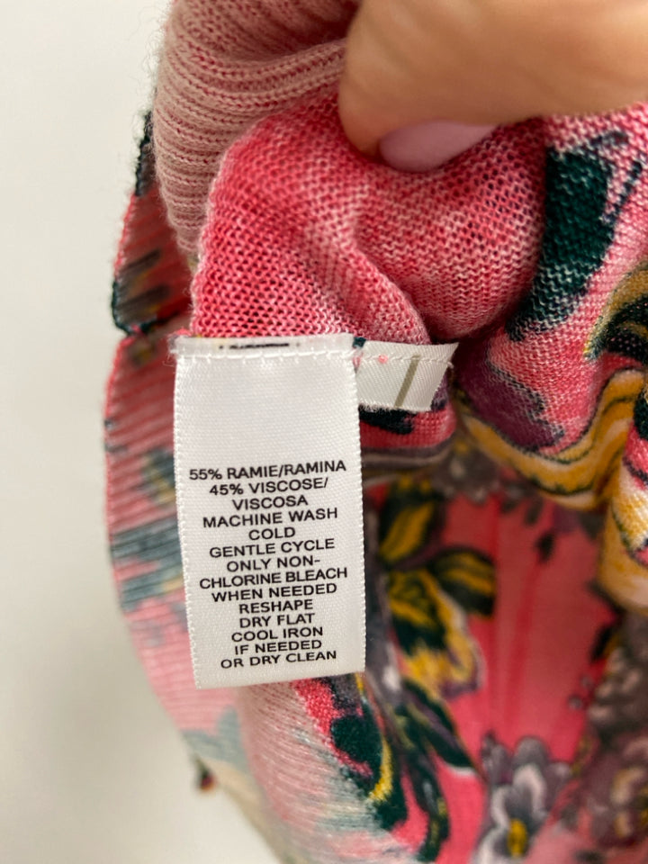 LOFT Size XL Coral Purple/Yellow Floral Ladies Sweater