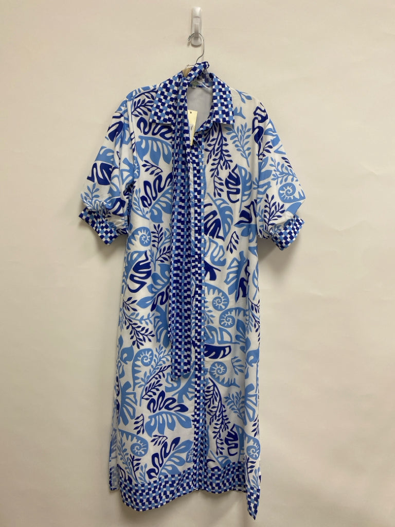 NWT Jade Brand Size S White/Blue Dark Blue Leaves Button Up Ladies Dress