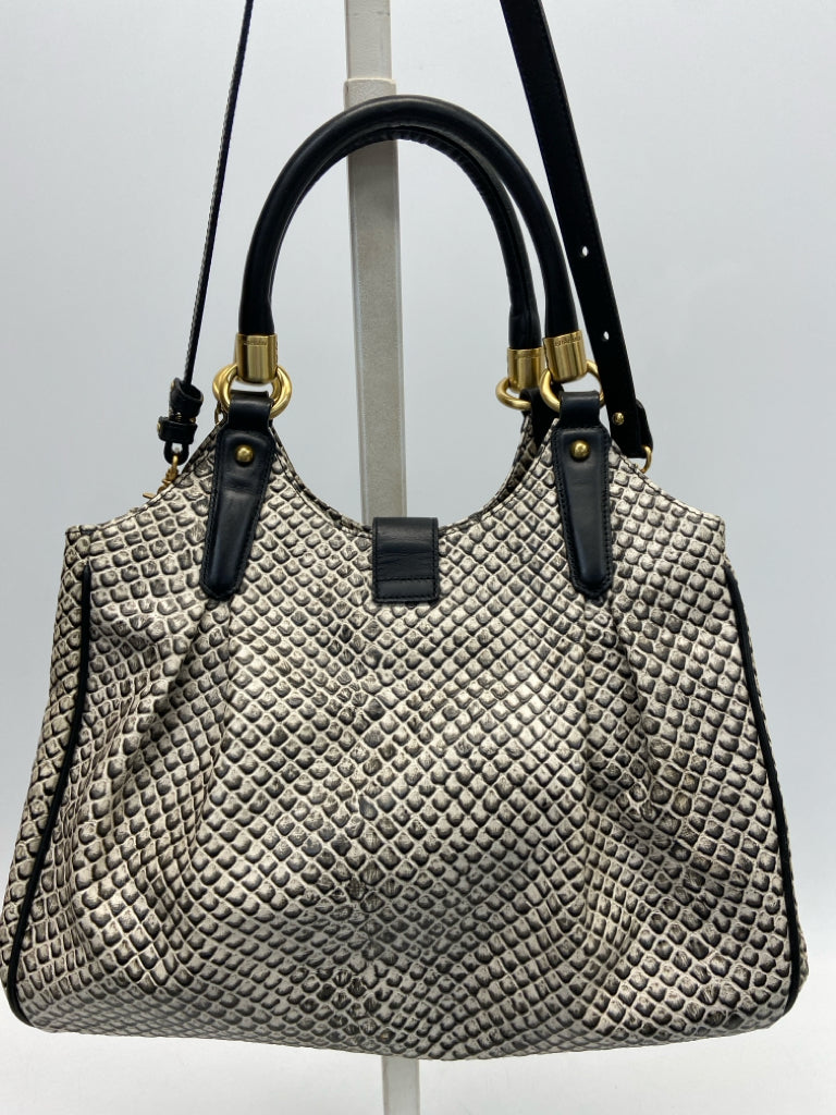 Brahmin Black Gray Embossed Handbag