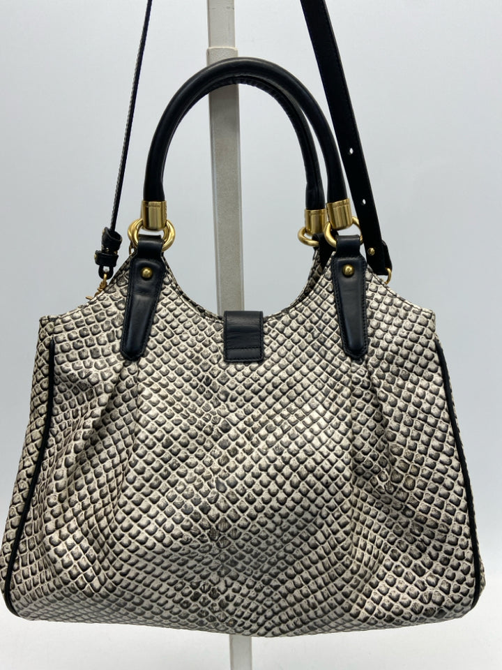 Brahmin Black Gray Embossed Handbag