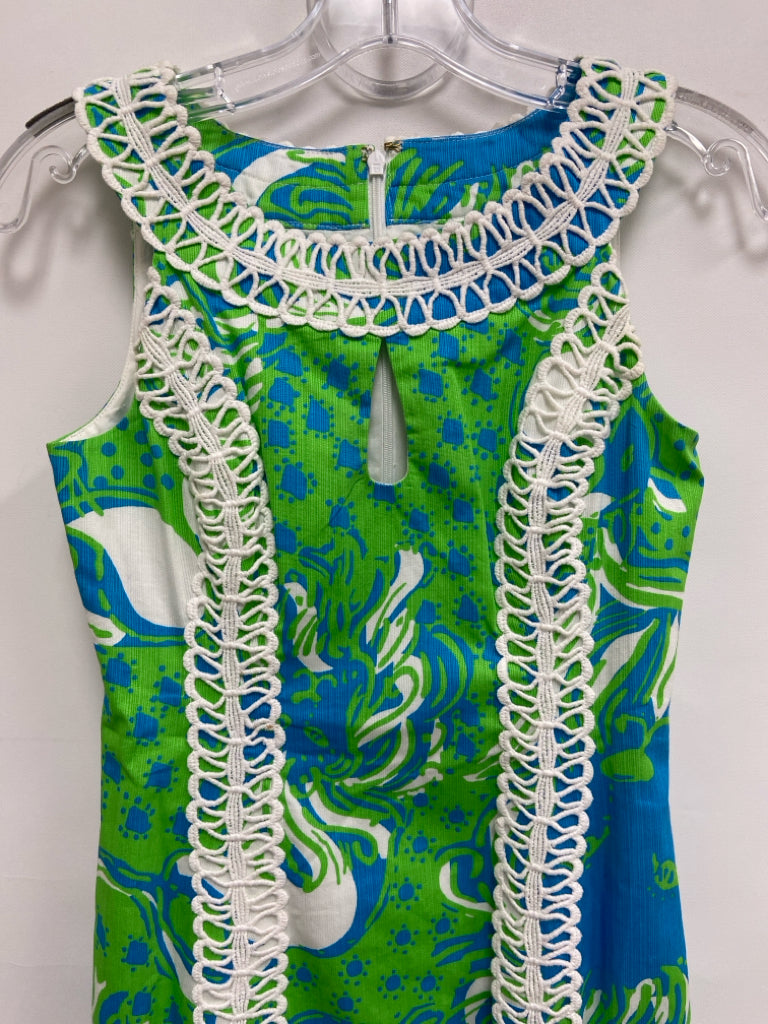 LILLY PULITZER Size 00 Blue/White Lime Green Maxi Ladies Dress