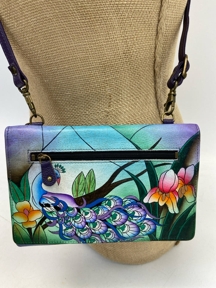Anuschka Purple Green/Multi Flower(s) Crossbody