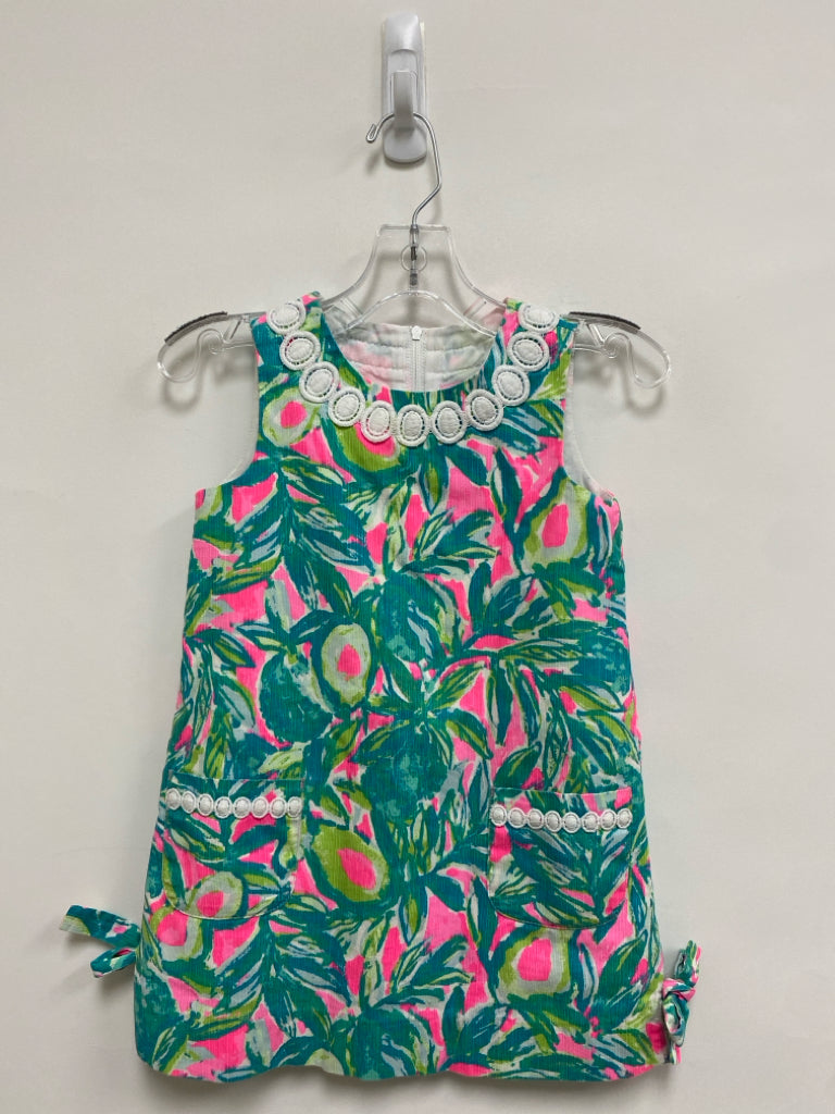 LILLY PULITZER SIZE 4 Teal Green Pink/White Leaves Sleeveless Girl&