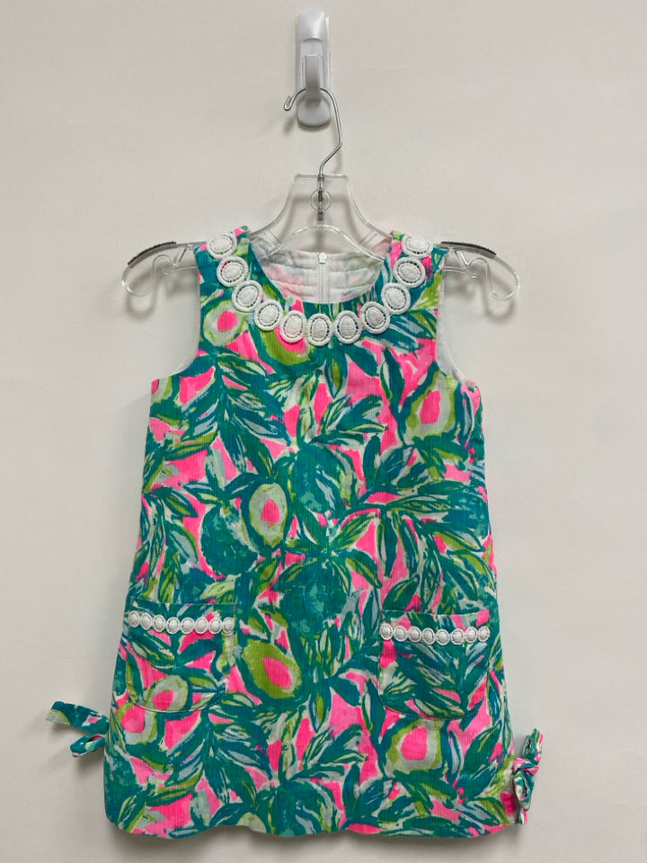 LILLY PULITZER SIZE 4 Teal Green Pink/White Leaves Sleeveless Girl&