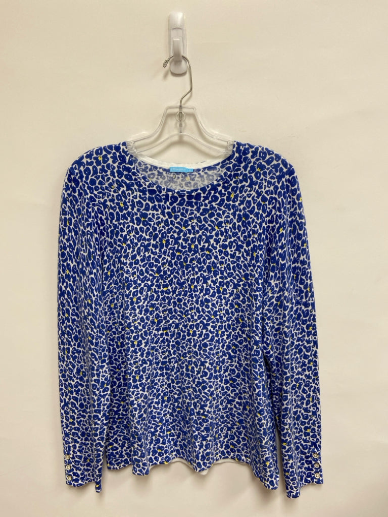 J McLaughlin Size XL White Blue/Yellow Flowers Ladies Sweater
