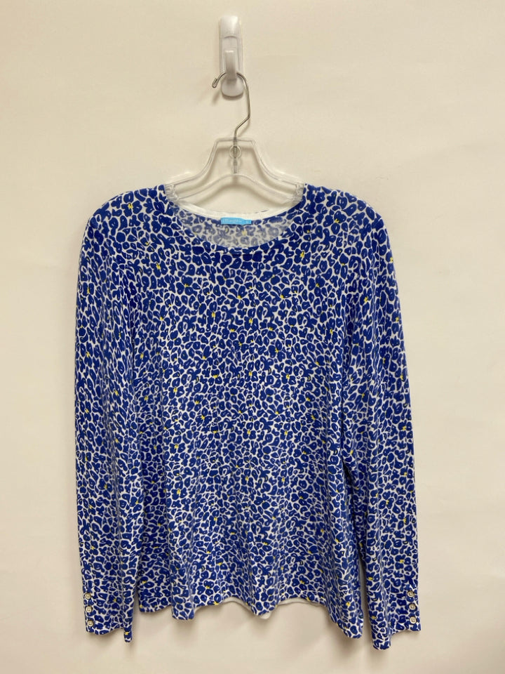 J McLaughlin Size XL White Blue/Yellow Flowers Ladies Sweater