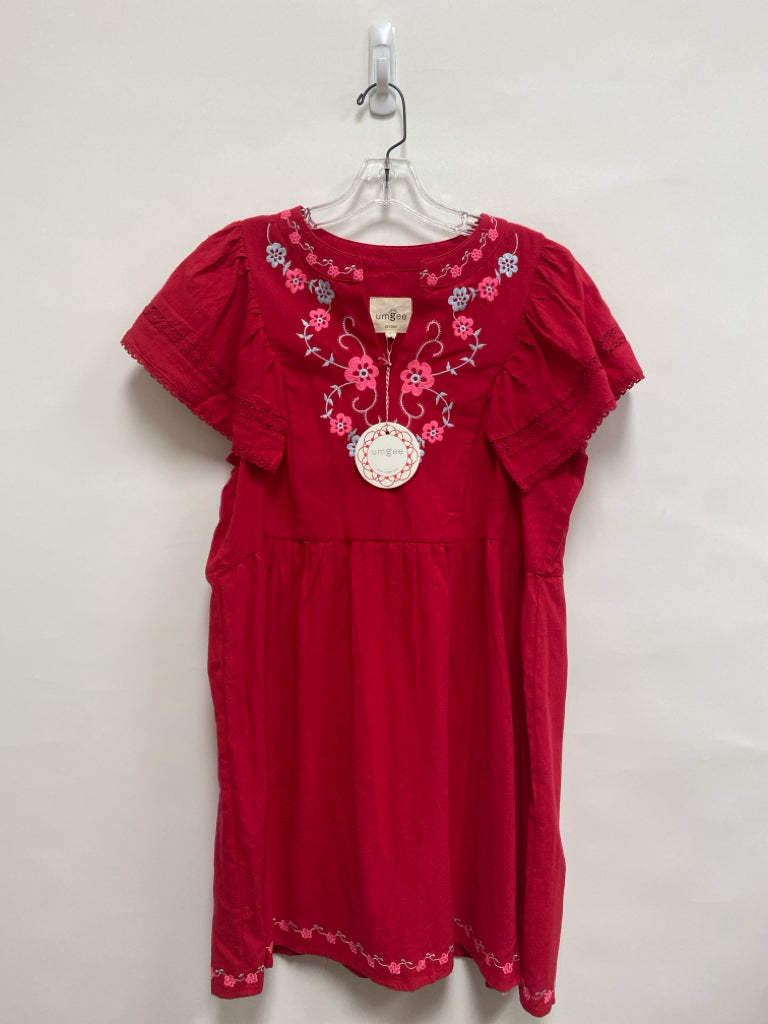 NWT Umgee Size L Red Aqua/Pink Embroidered Bell Sleeves Ladies Dress