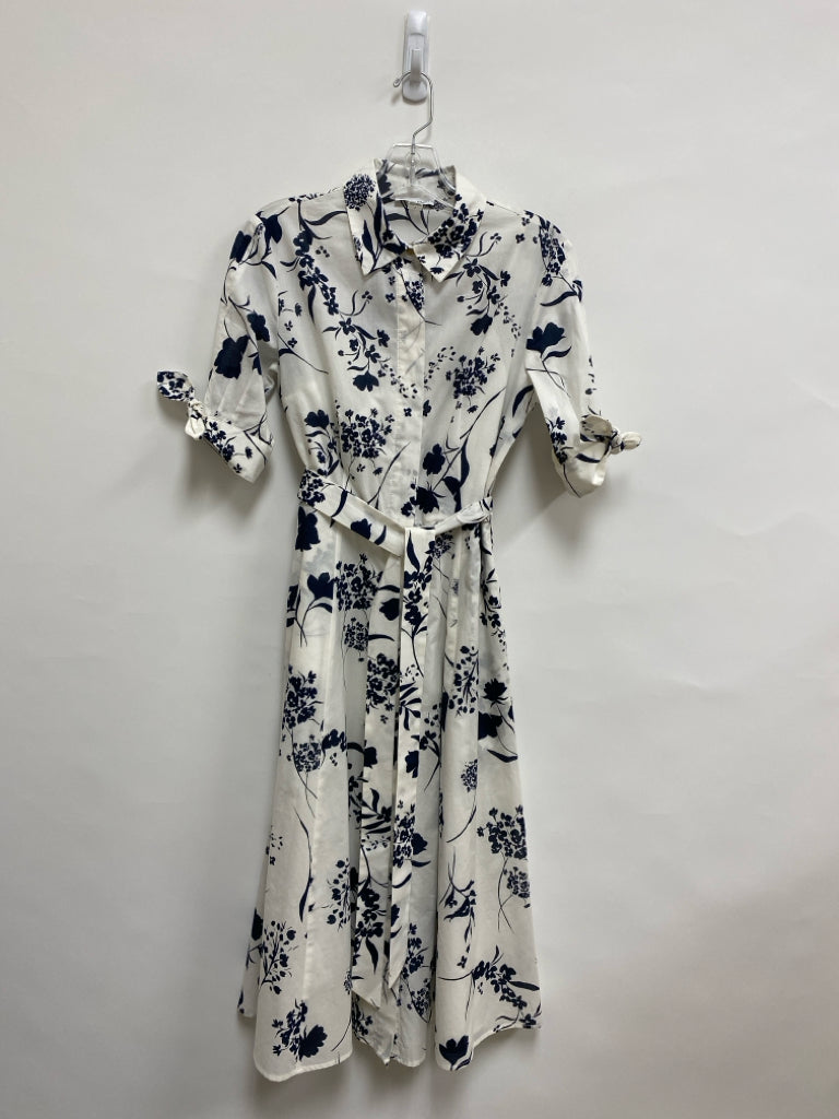 Calvin Klein Size 2 White Navy Floral 3/4 Sleeve Ladies Dress