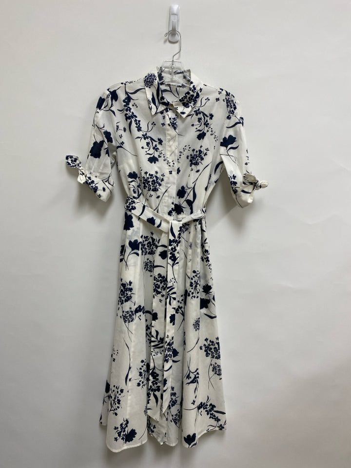Calvin Klein Size 2 White Navy Floral 3/4 Sleeve Ladies Dress