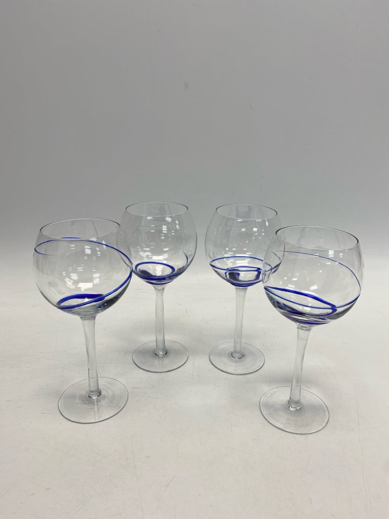 Clear Royal Blue Swirl Glassware