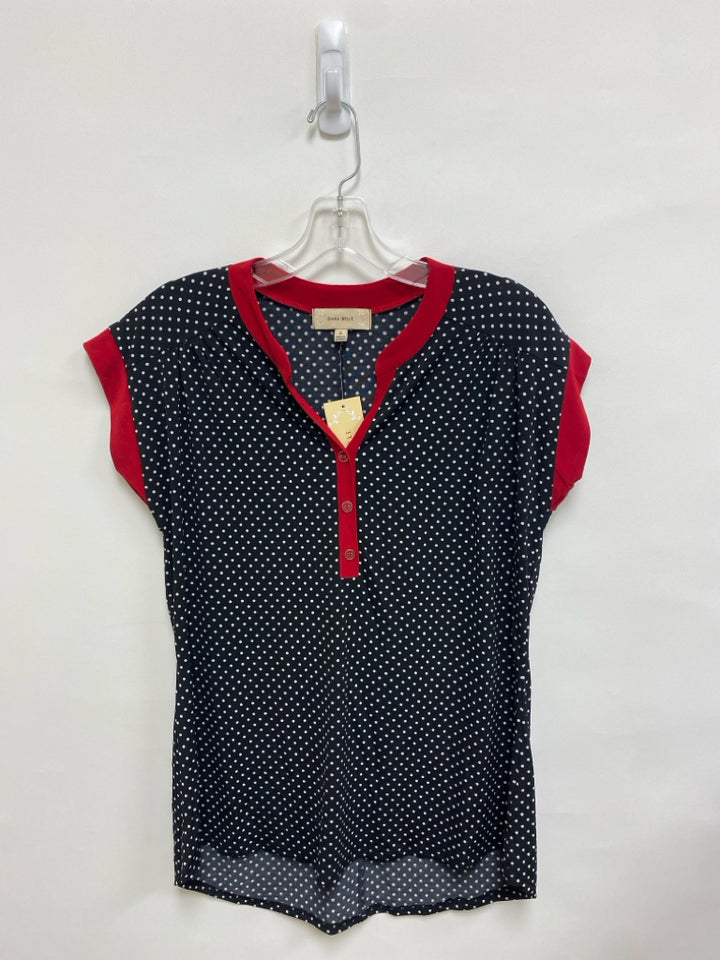 NWT DIANA BELLE Size S Black/White Polka Dot V Neck Ladies Top