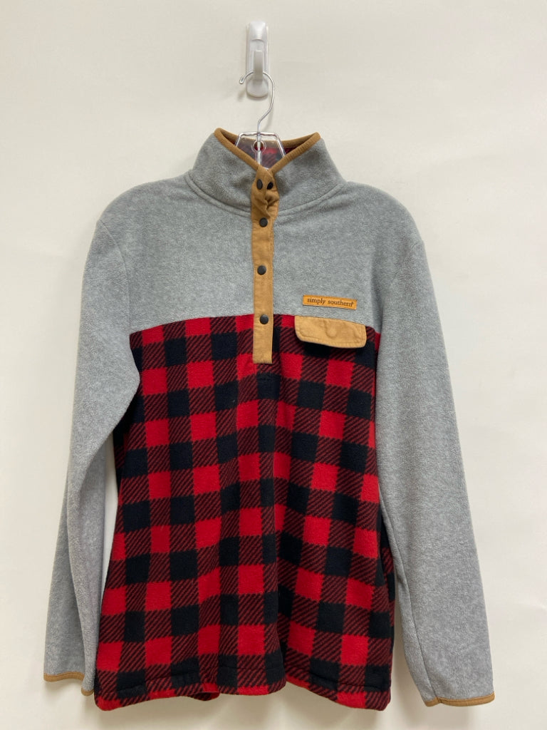 Simply Southern Size M Gray Red/Black Fleece Ladies Pullover
