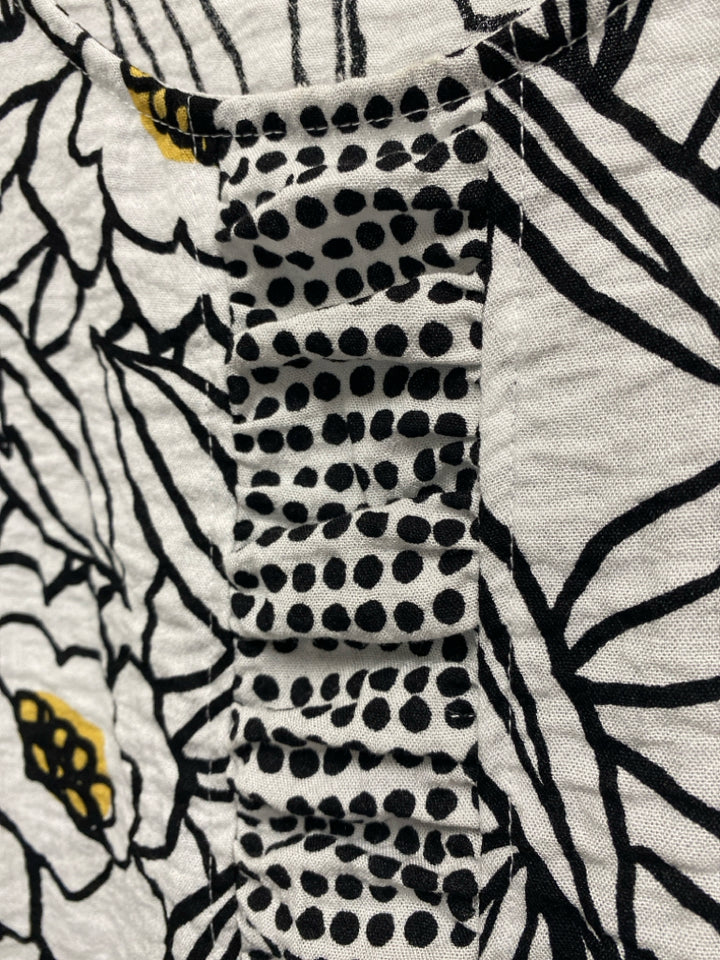 HabitaT Size L White Black/Yellow Flowers Ladies Top