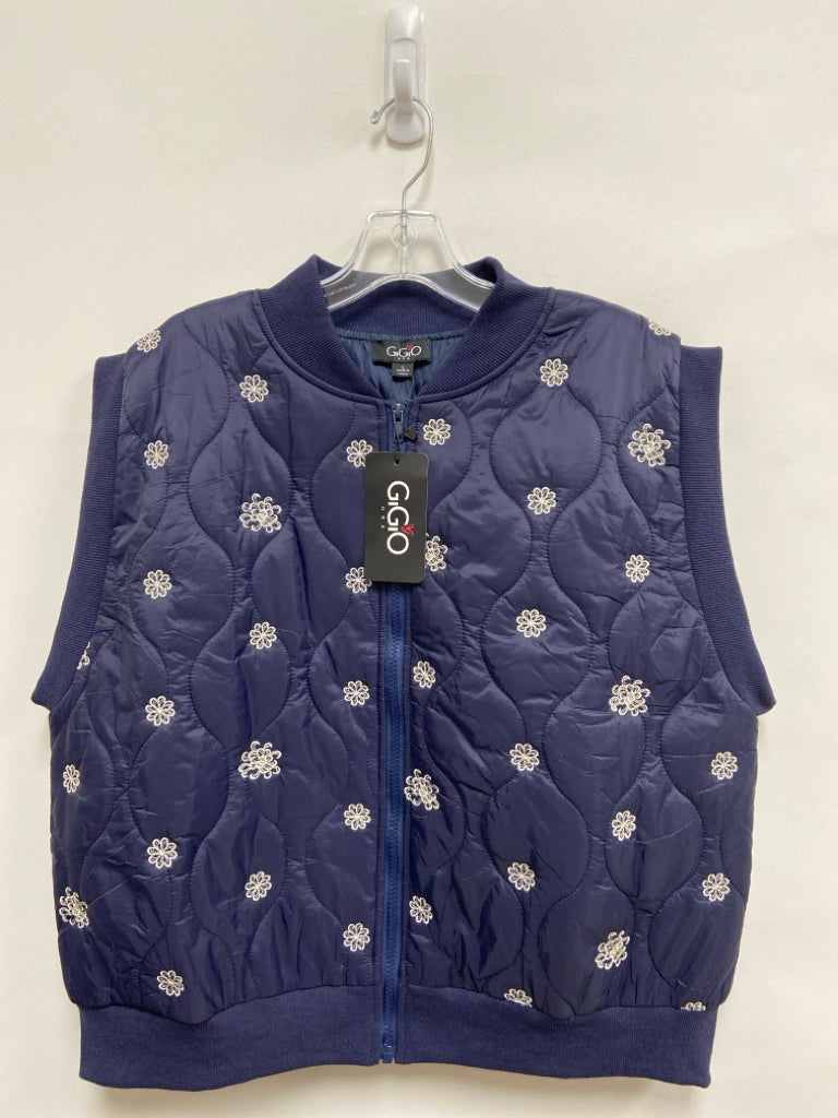 NWT GiGiO Size L Navy Cream Embroidered Ladies Vest