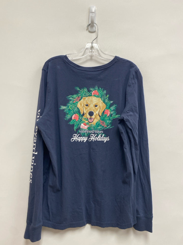 Vineyard Vines SIZE M Slate Blue Dog Long Sleeve Tee Boy&